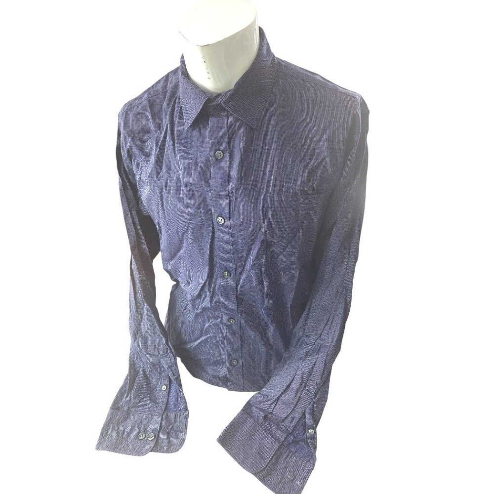 Claiborne Mens Long Sleeve Blue Button Down Shirt*Large*100% Cotton Stretch